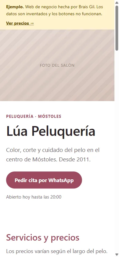 Concepto de web para una peluquería